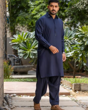 Navy Kameez Shalwar Light Embroidered